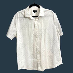 Express Mens White Short Sleeve Button-Up Shirt XL 100% Cotton